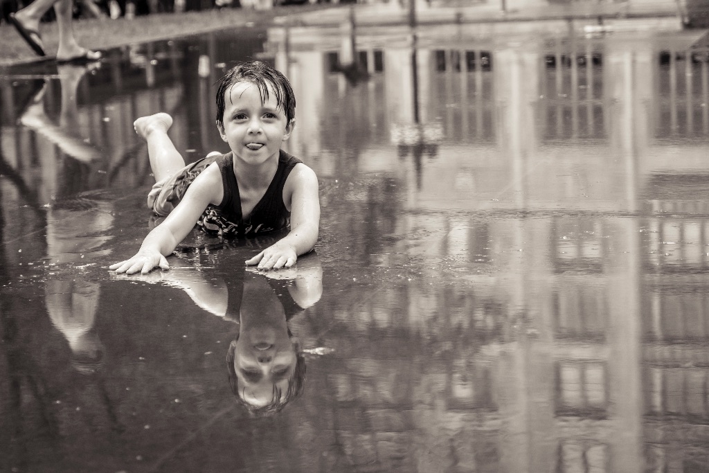 Fun in puddles after a summer cloud burst